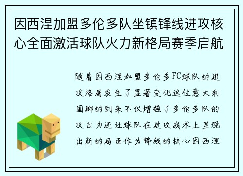 因西涅加盟多伦多队坐镇锋线进攻核心全面激活球队火力新格局赛季启航